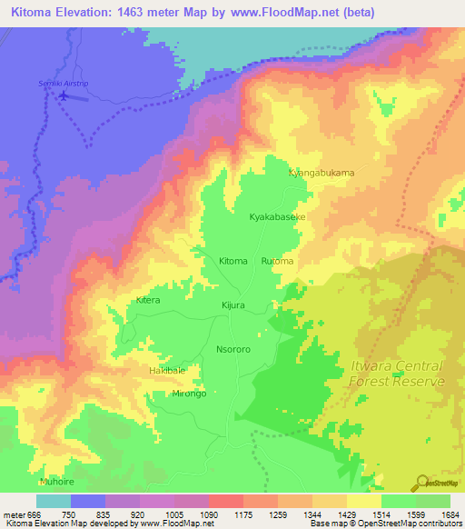 Kitoma,Uganda Elevation Map