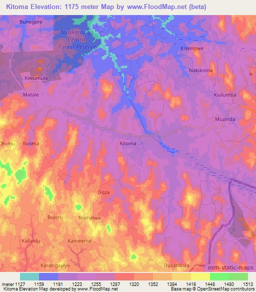 Kitoma,Uganda Elevation Map