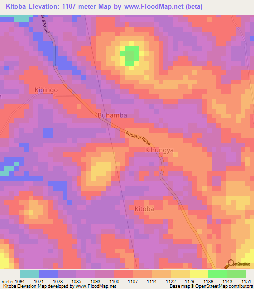 Kitoba,Uganda Elevation Map