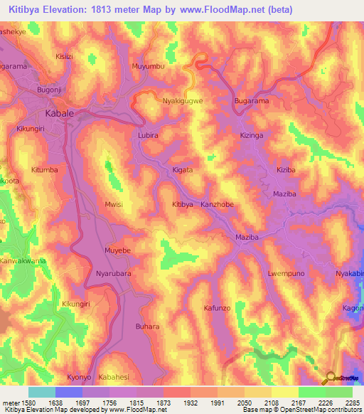 Kitibya,Uganda Elevation Map