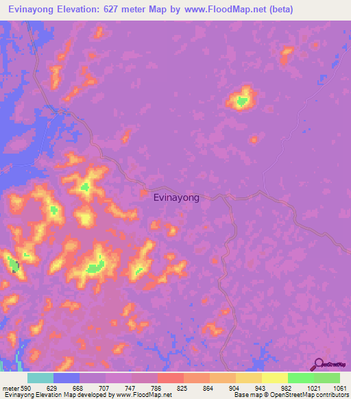 Evinayong,Equatorial Guinea Elevation Map