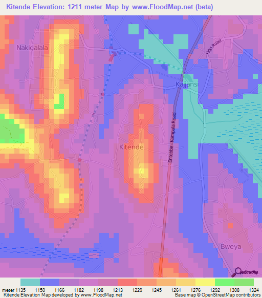 Kitende,Uganda Elevation Map