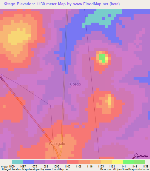 Kitego,Uganda Elevation Map