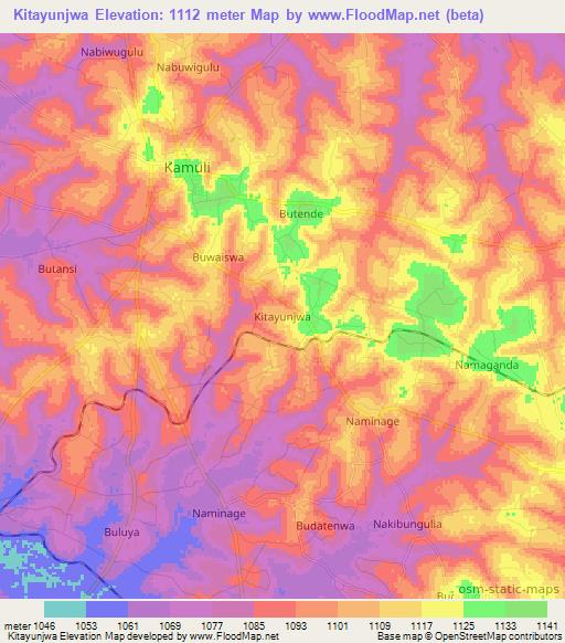 Kitayunjwa,Uganda Elevation Map