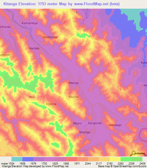 Kitanga,Uganda Elevation Map
