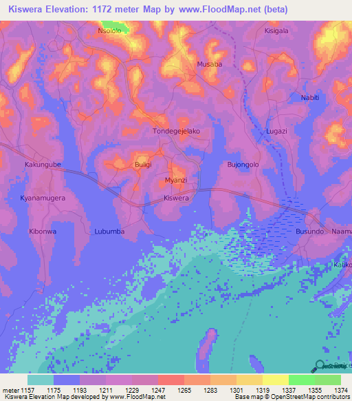 Kiswera,Uganda Elevation Map
