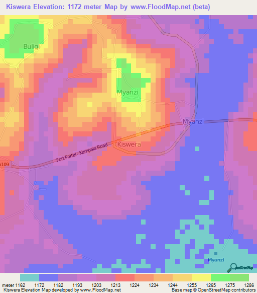 Kiswera,Uganda Elevation Map