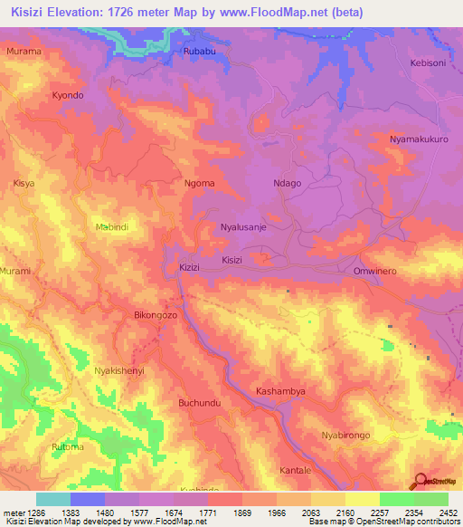 Kisizi,Uganda Elevation Map