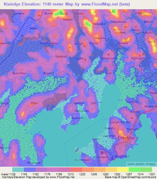 Kisindye,Uganda Elevation Map
