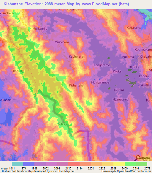 Kishanzhe,Uganda Elevation Map