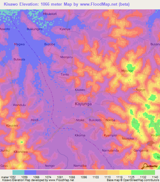 Kisawo,Uganda Elevation Map