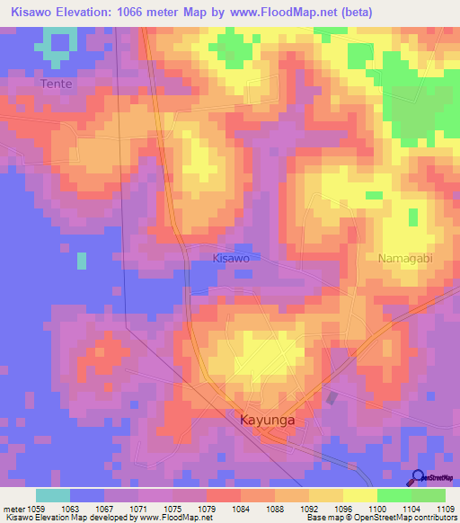 Kisawo,Uganda Elevation Map