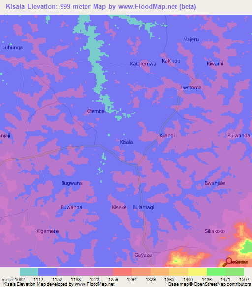 Kisala,Uganda Elevation Map