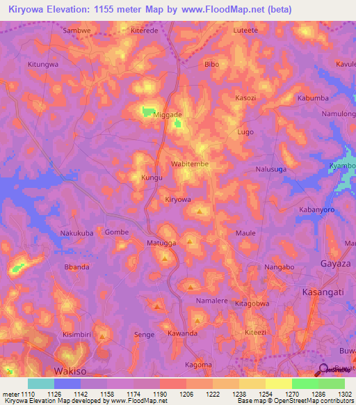 Kiryowa,Uganda Elevation Map