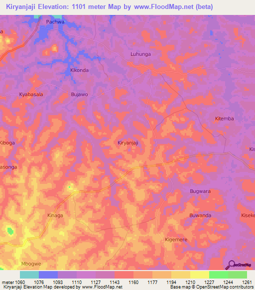 Kiryanjaji,Uganda Elevation Map