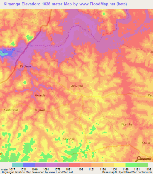 Kiryanga,Uganda Elevation Map