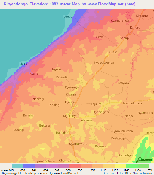 Kiryandongo,Uganda Elevation Map