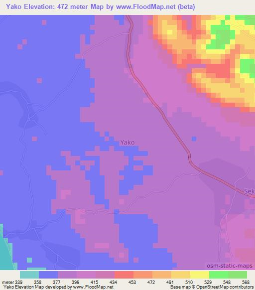 Yako,Congo (Kinshasa) Elevation Map