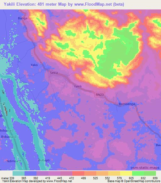 Yakili,Congo (Kinshasa) Elevation Map