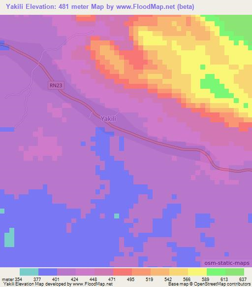 Yakili,Congo (Kinshasa) Elevation Map