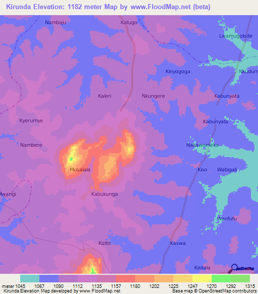 Kirunda,Uganda Elevation Map