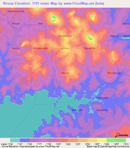 Kiruna,Uganda Elevation Map