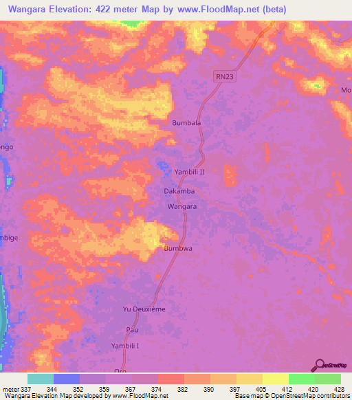 Wangara,Congo (Kinshasa) Elevation Map