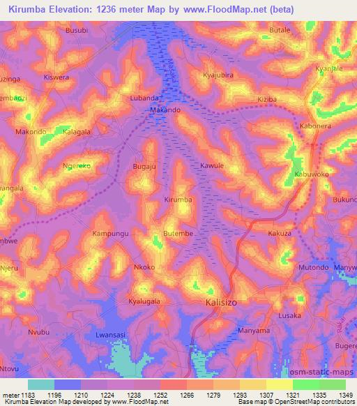 Kirumba,Uganda Elevation Map