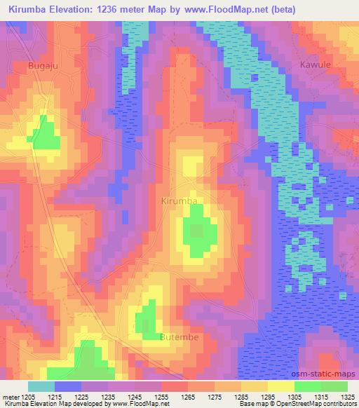 Kirumba,Uganda Elevation Map
