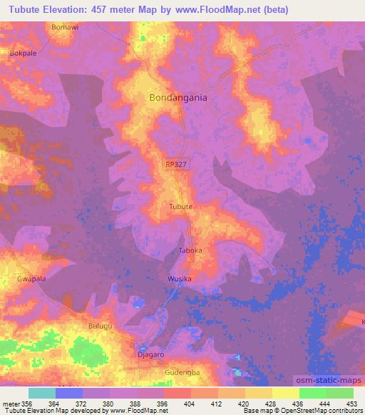 Tubute,Congo (Kinshasa) Elevation Map