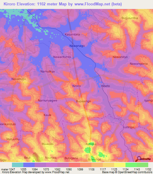 Kiroro,Uganda Elevation Map