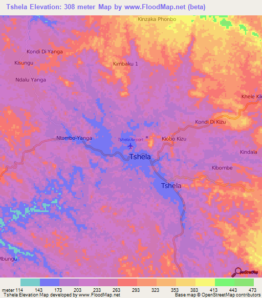 Tshela,Congo (Kinshasa) Elevation Map