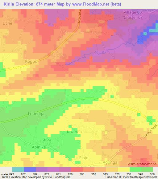 Kirila,Uganda Elevation Map