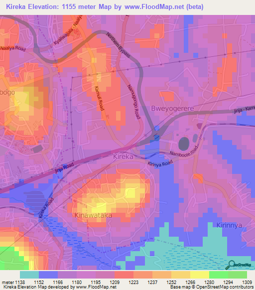 Kireka,Uganda Elevation Map