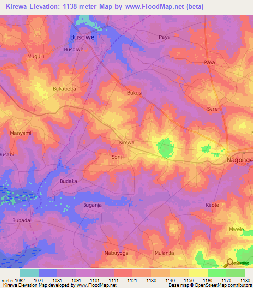Kirewa,Uganda Elevation Map