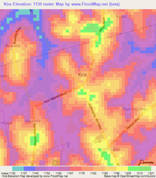 Kira,Uganda Elevation Map