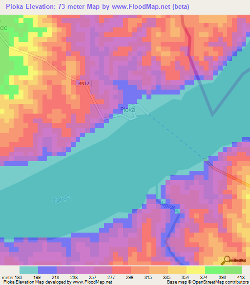 Pioka,Congo (Kinshasa) Elevation Map