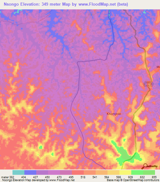Nsongo,Congo (Kinshasa) Elevation Map
