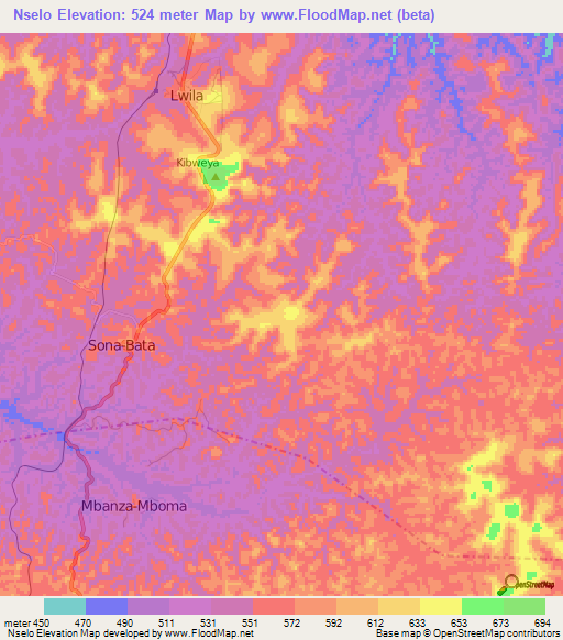 Nselo,Congo (Kinshasa) Elevation Map
