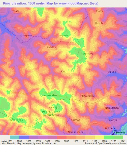 Kinu,Uganda Elevation Map
