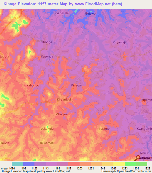 Kinaga,Uganda Elevation Map