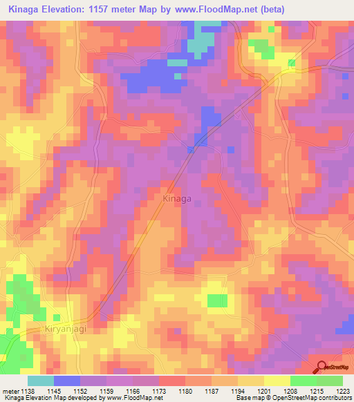 Kinaga,Uganda Elevation Map
