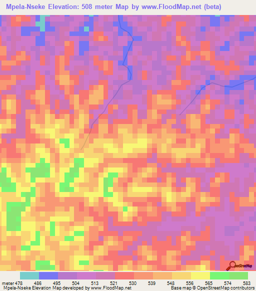 Mpela-Nseke,Congo (Kinshasa) Elevation Map