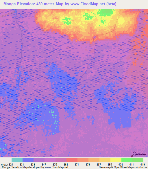 Monga,Congo (Kinshasa) Elevation Map