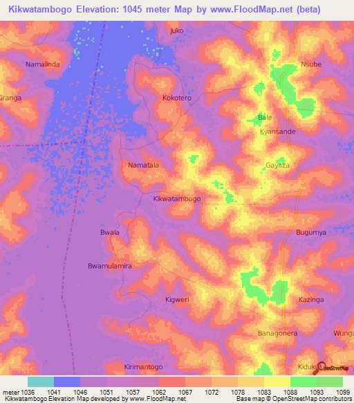 Kikwatambogo,Uganda Elevation Map