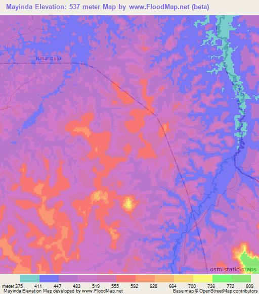 Mayinda,Congo (Kinshasa) Elevation Map