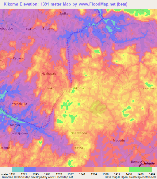 Kikoma,Uganda Elevation Map