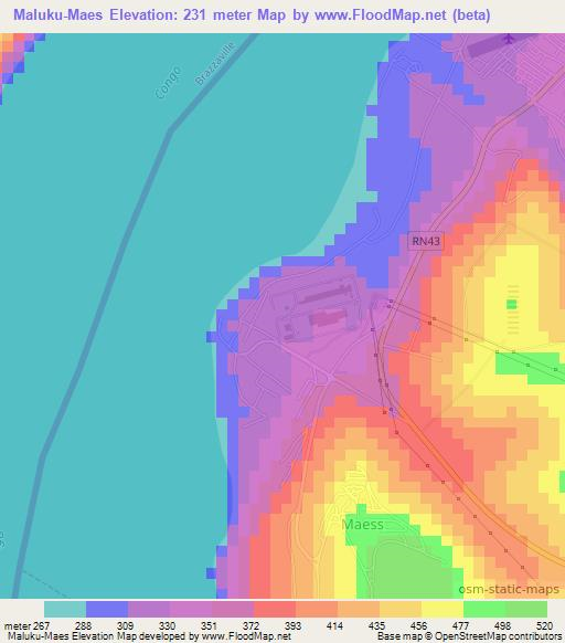 Maluku-Maes,Congo (Kinshasa) Elevation Map