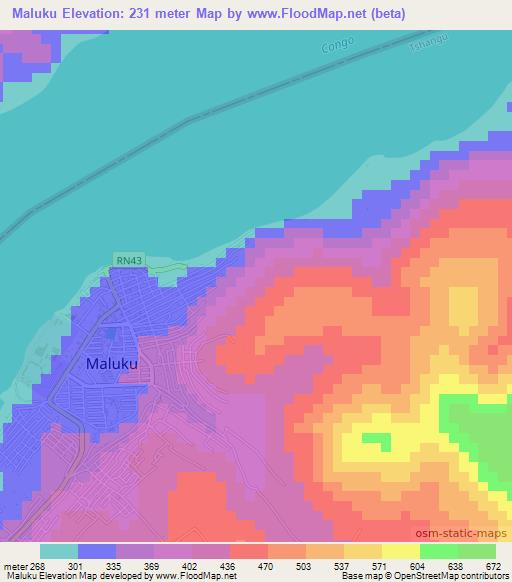 Maluku,Congo (Kinshasa) Elevation Map