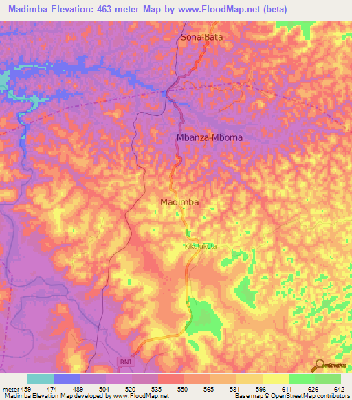 Madimba,Congo (Kinshasa) Elevation Map